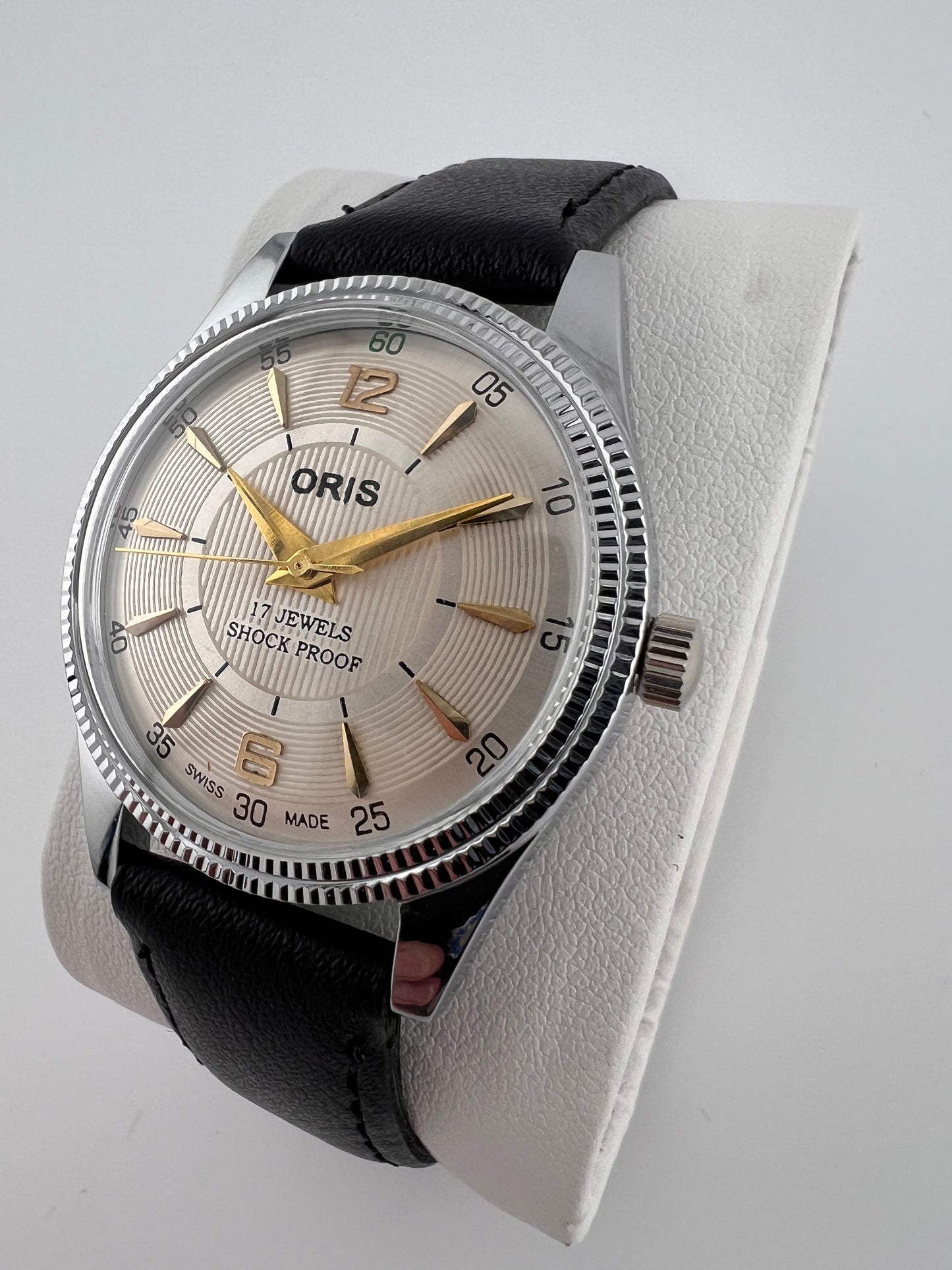 Vintage Oris cream dial Swiss watch — side shot — PAWL Studio
