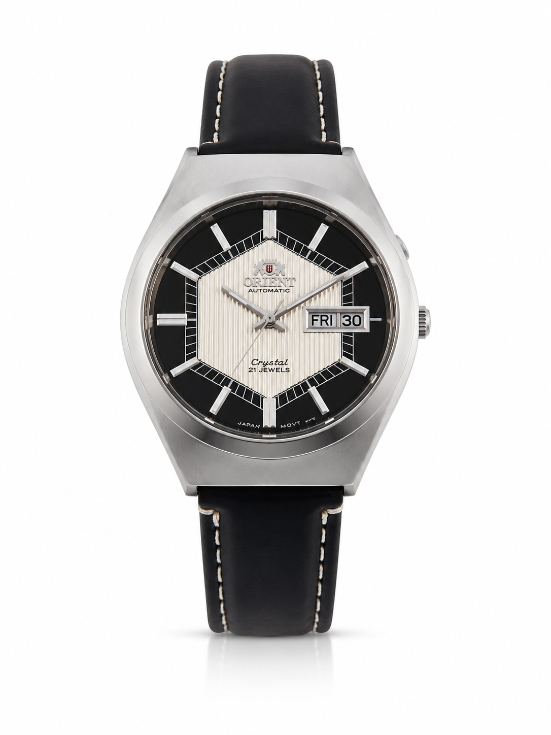 Vintage Orient Crystal Automatic Watch – Day-Date Black & Silver Dial - Japan Made