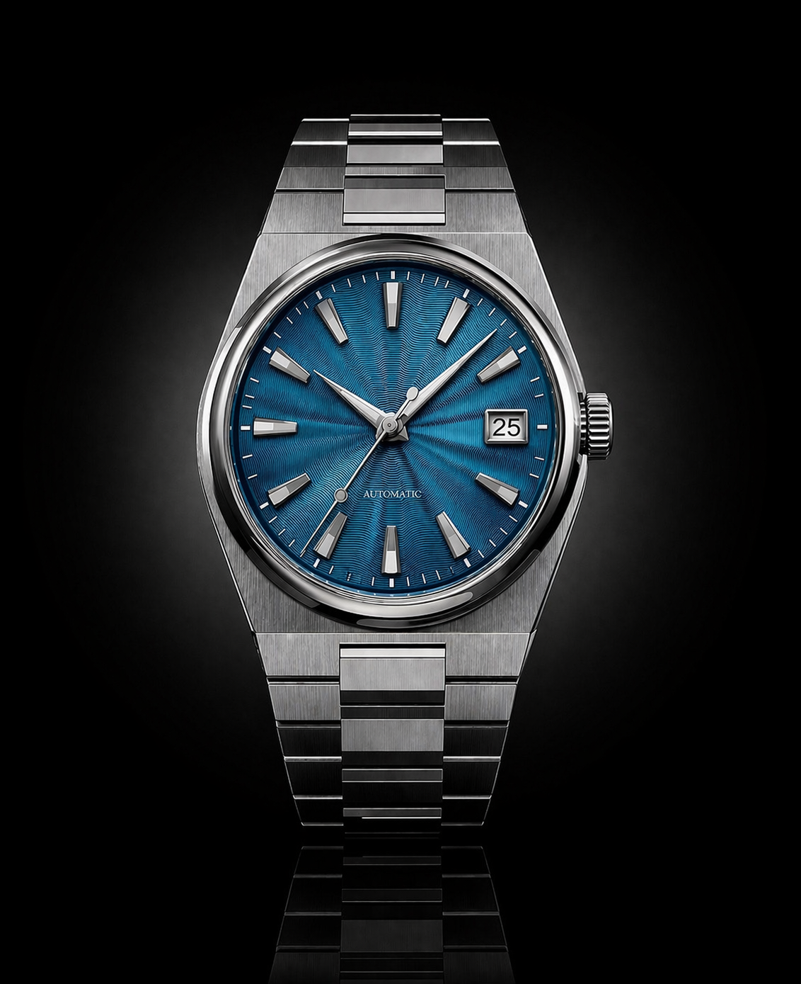 Atelier Azure premium blue dial automatic watch — 40mm stainless steel front shot— PAWL Studio