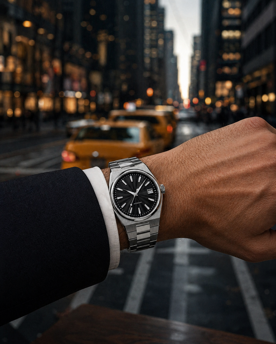 Atelier Noir premium black dial automatic watch — 40mm stainless steel Wrist Shot — PAWL Studio