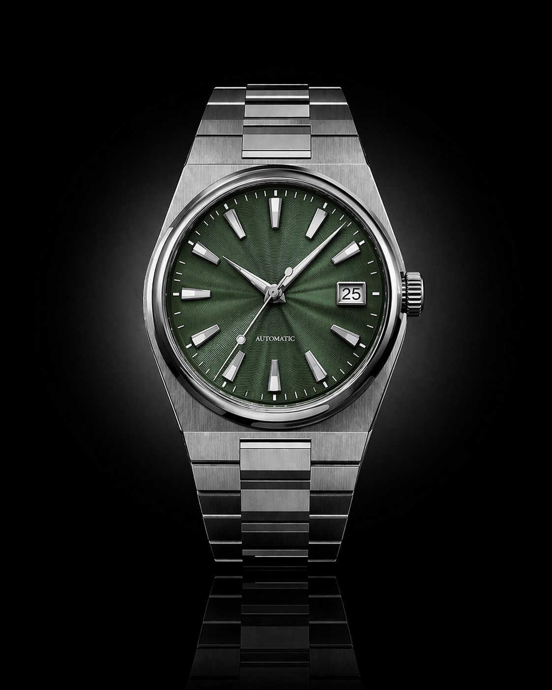 Atelier Verde premium green dial automatic watch — 40mm stainless steel front shot — PAWL Studio