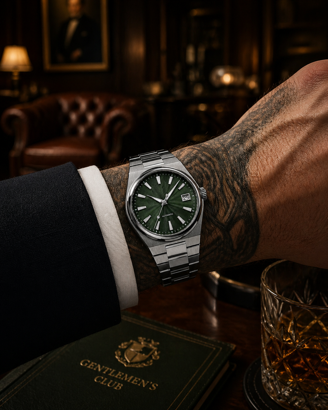 Atelier Verde premium green dial automatic watch — 40mm stainless steel wrist shot — PAWL Studio