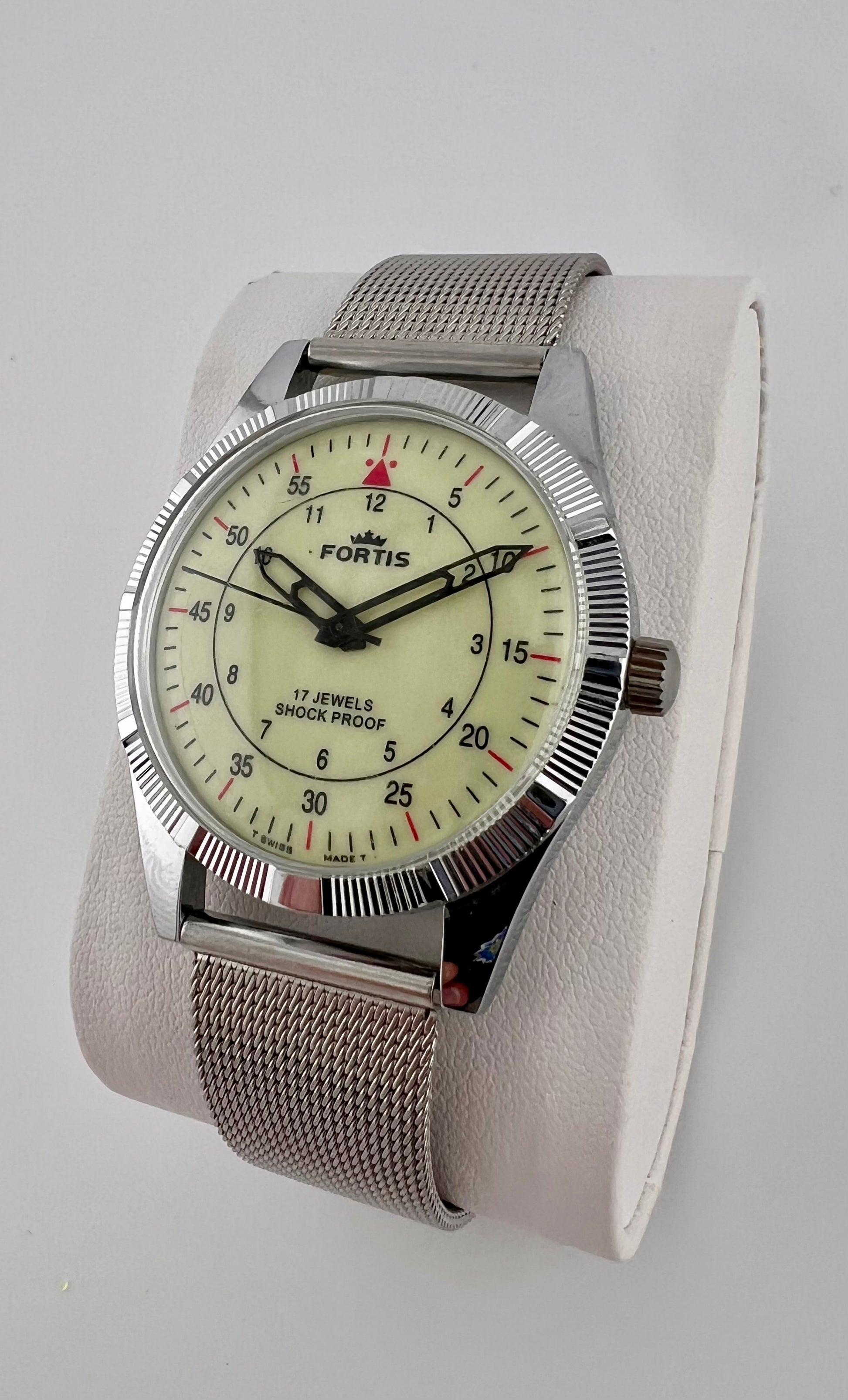Fortis vintage mechanical yellow dial Swiss watch — side shot — PAWL Studio
