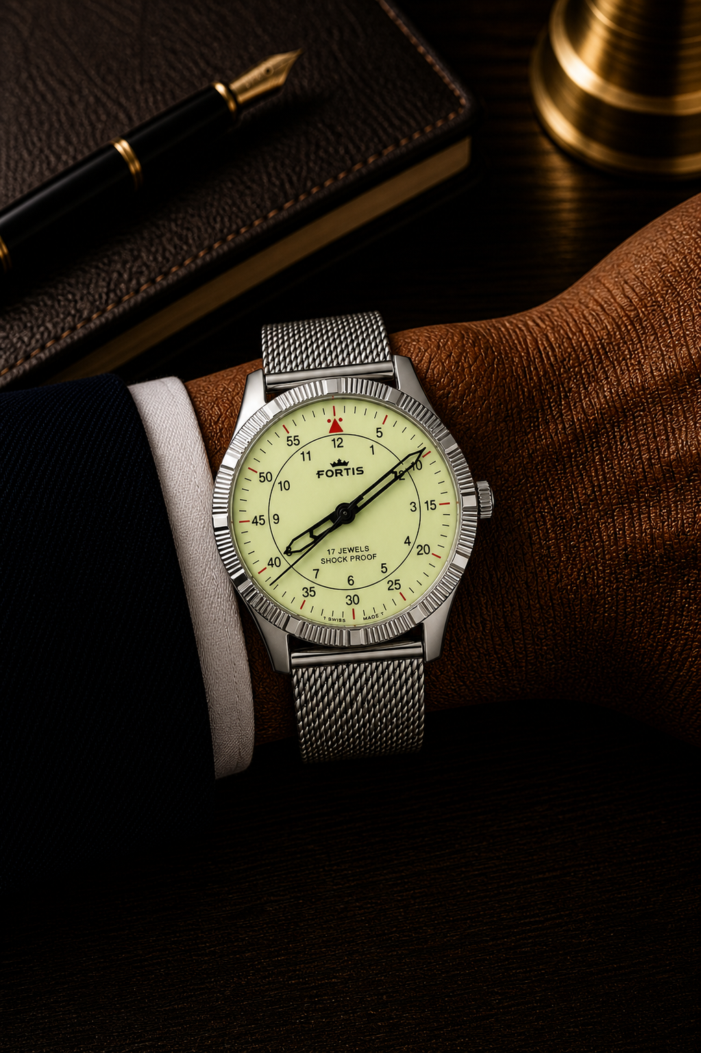 Fortis vintage mechanical yellow dial Swiss watch — wrist shot — PAWL Studio