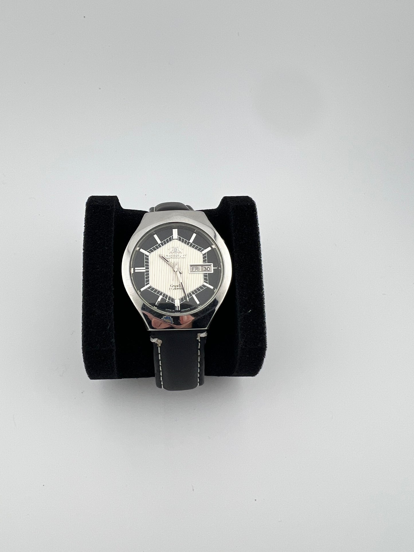 Vintage Orient Crystal Automatic Watch – Day-Date Black & Silver Dial - Japan Made