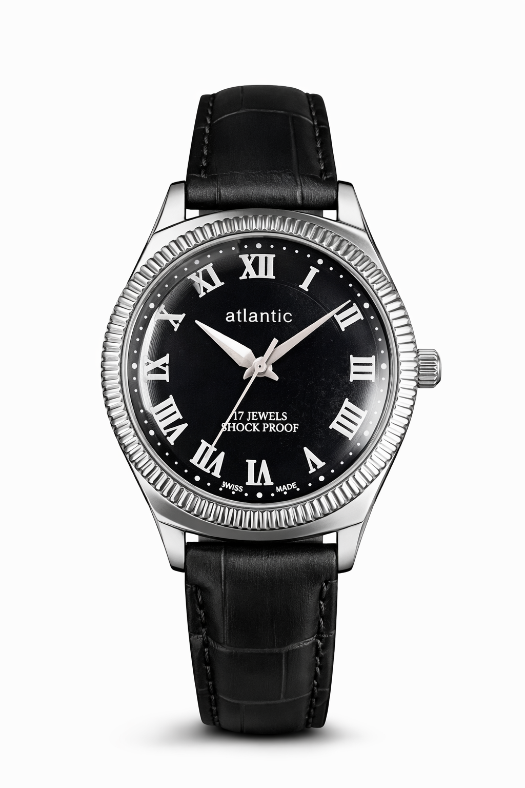 Vintage Atlantic black dial Swiss watch — front shot — PAWL Studio
