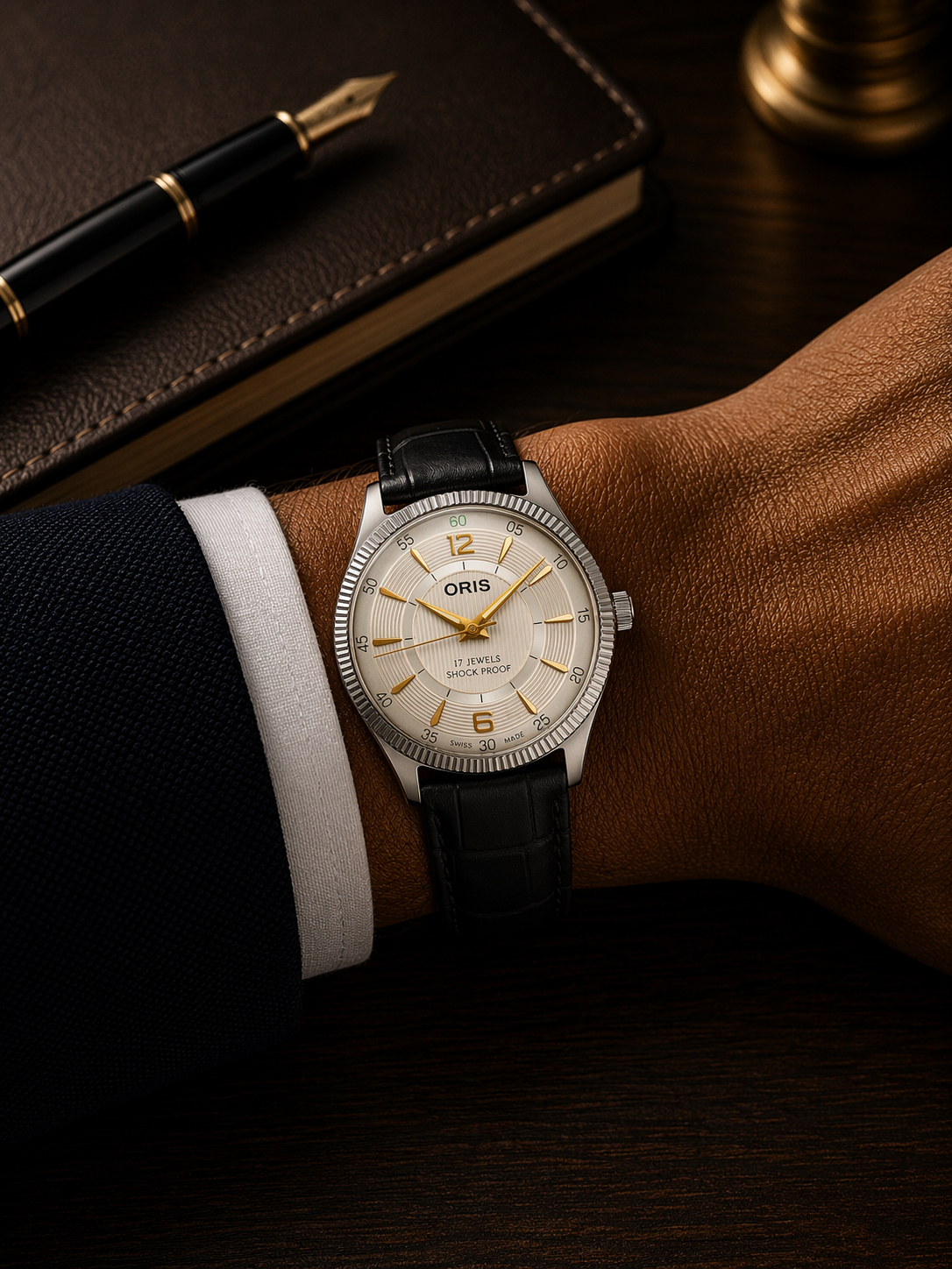 Vintage Oris cream dial Swiss watch — wrist shot — PAWL Studio