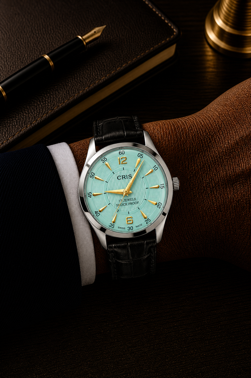 Vintage Oris duck egg green dial Swiss watch — wrist shot — PAWL Studio