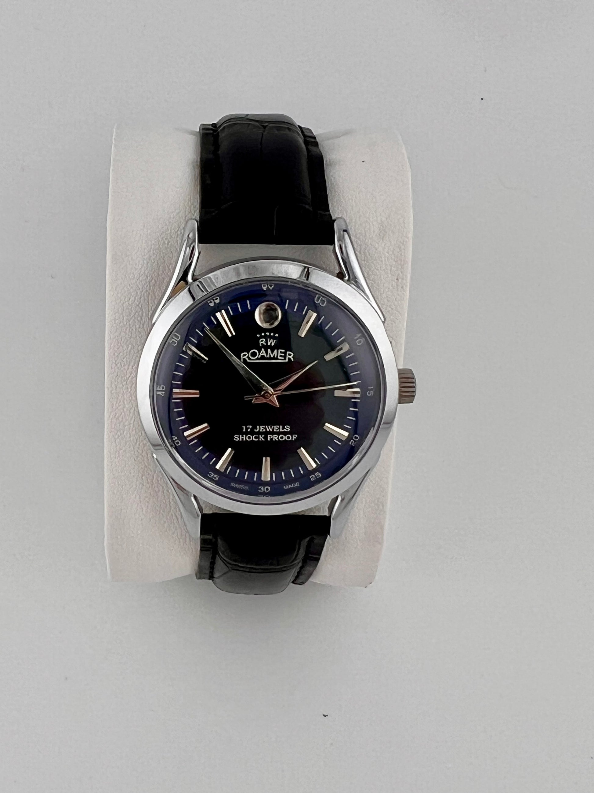 Vintage Roamer blue dial Swiss watch — life shot — PAWL Studio