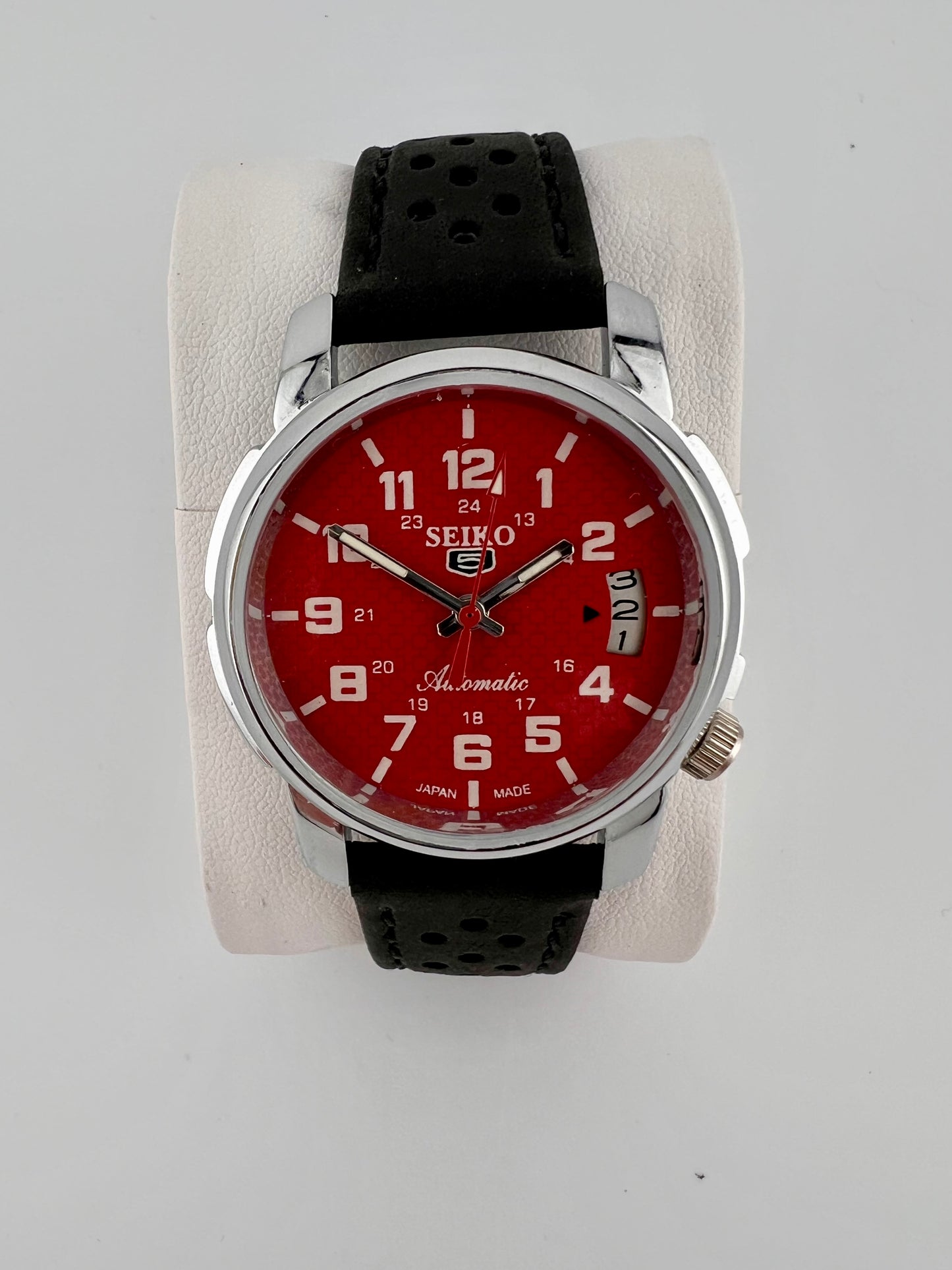 Vintage Seiko automatic red dial date watch — Leather — PAWL Studio