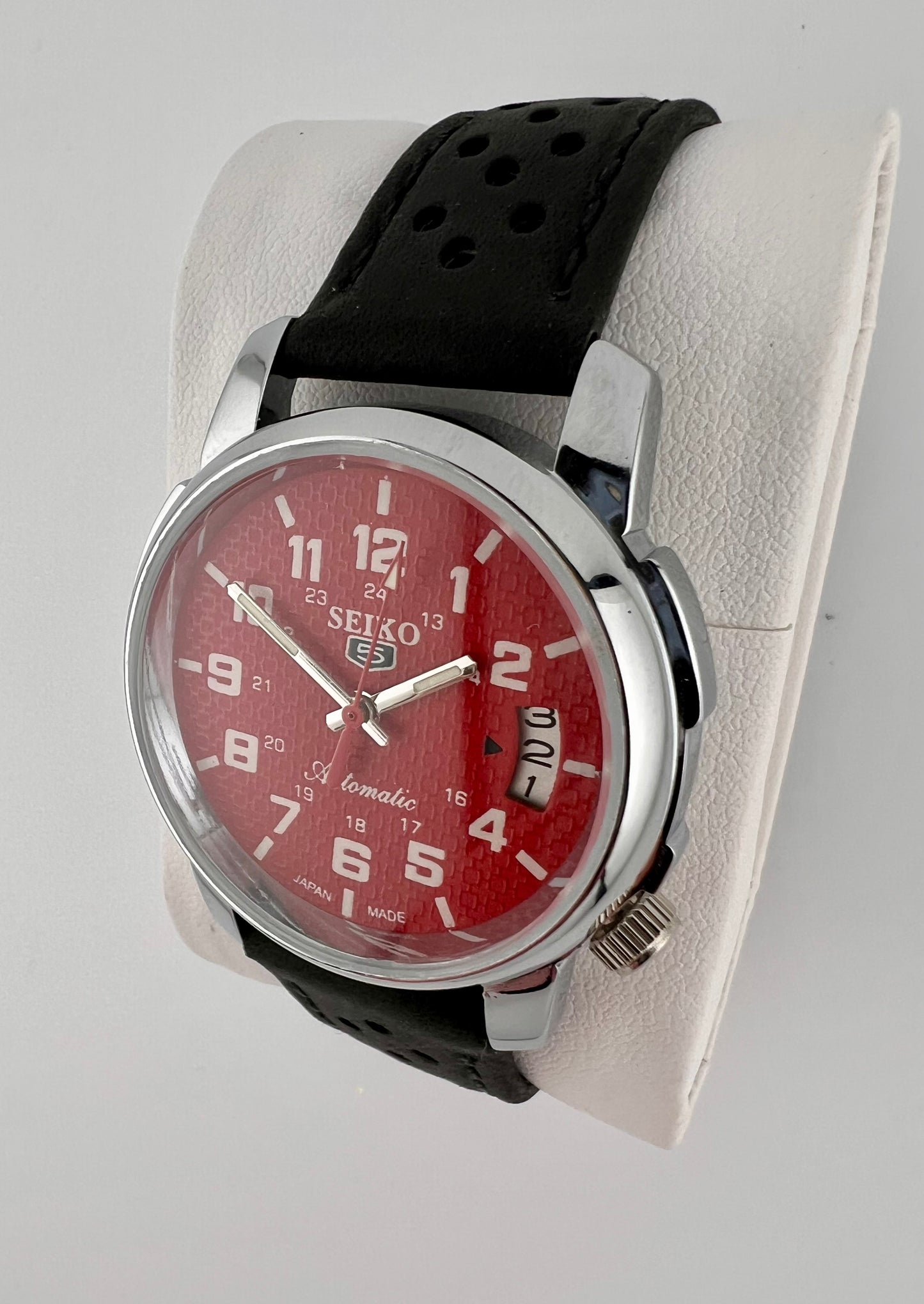 Vintage Seiko automatic red dial date watch — Leather Side— PAWL Studio