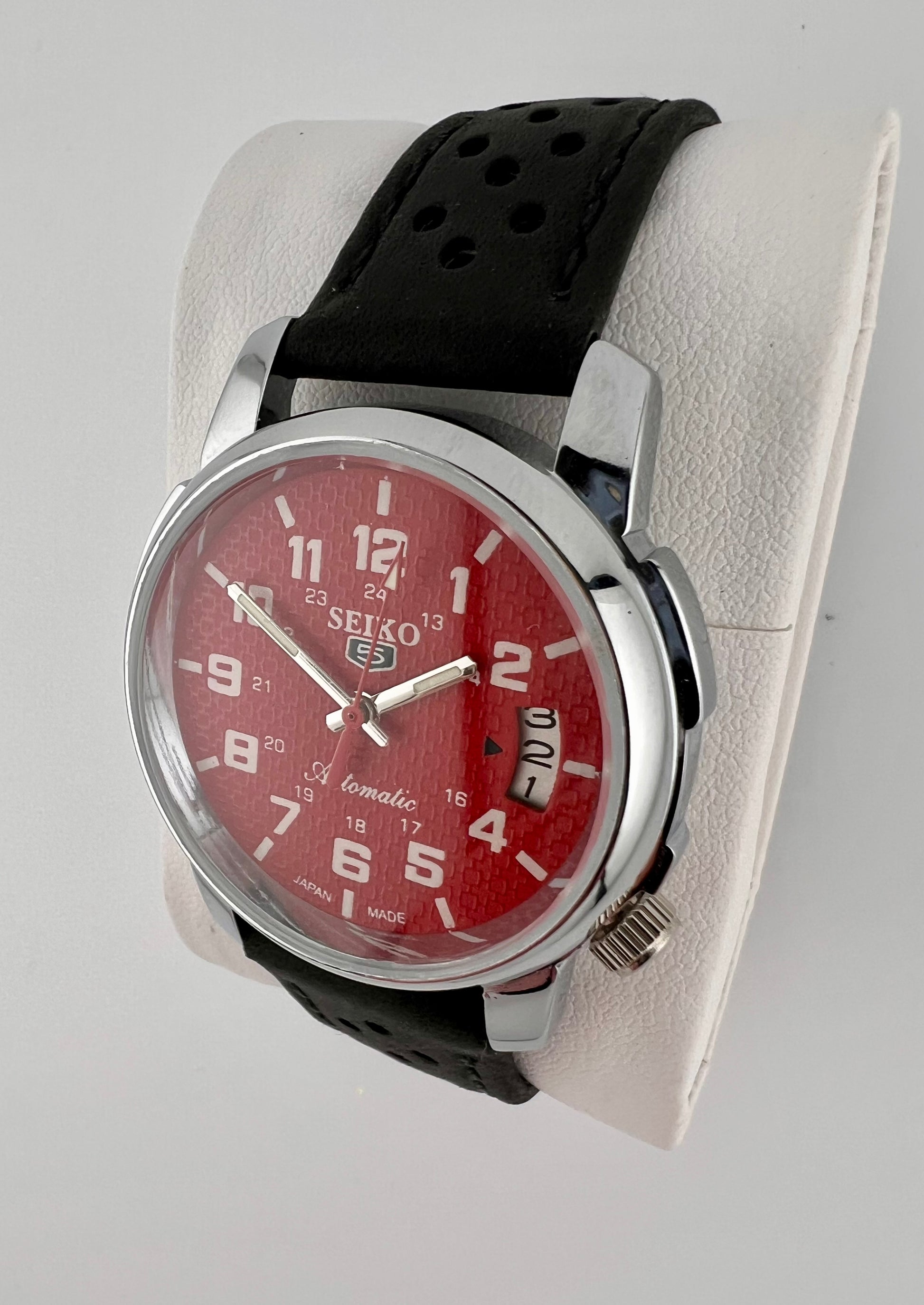 Vintage Seiko automatic red dial date watch — Leather Side— PAWL Studio