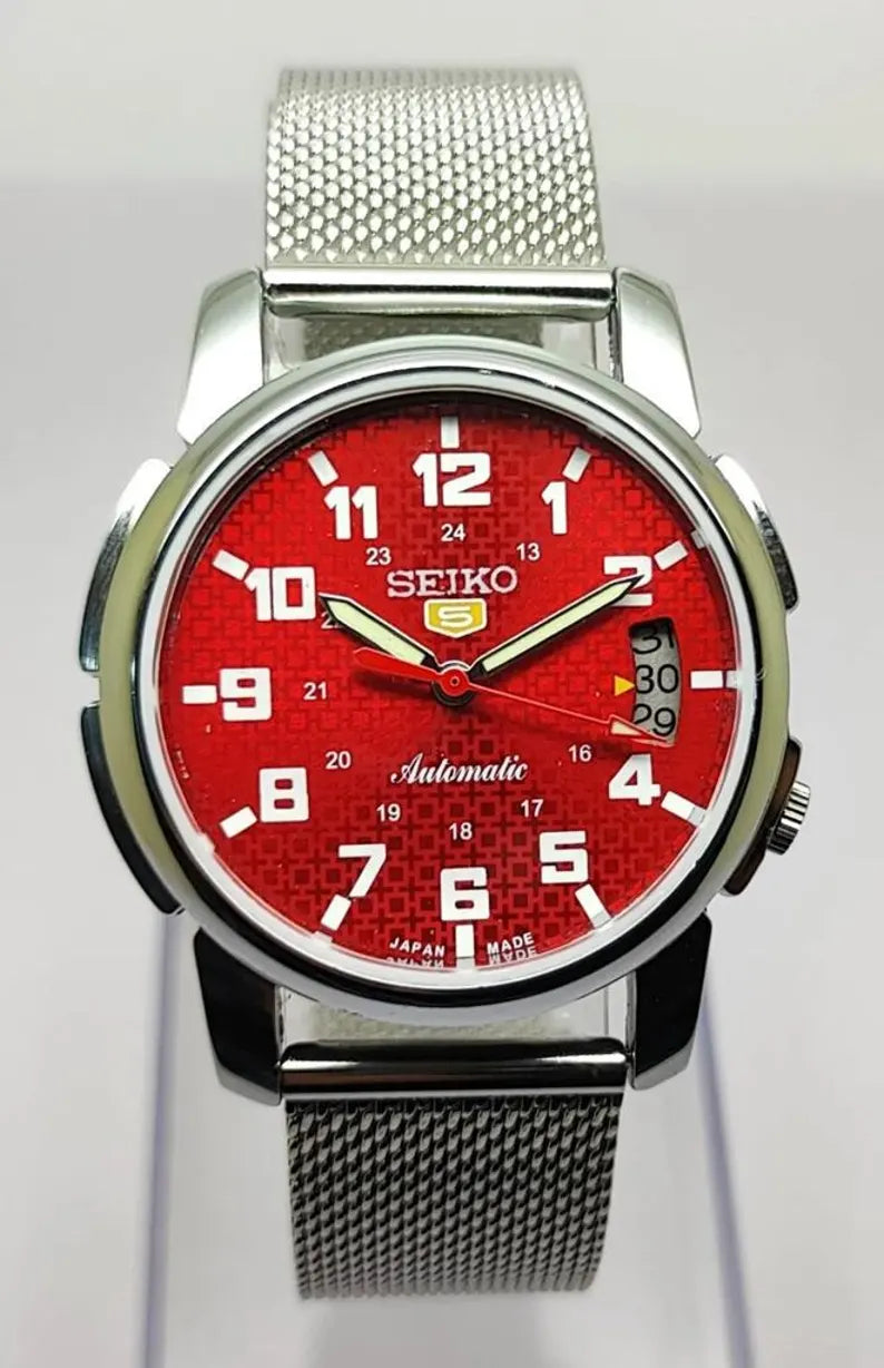 Vintage Seiko automatic red dial date watch — Stainless Steel2 — PAWL Studio
