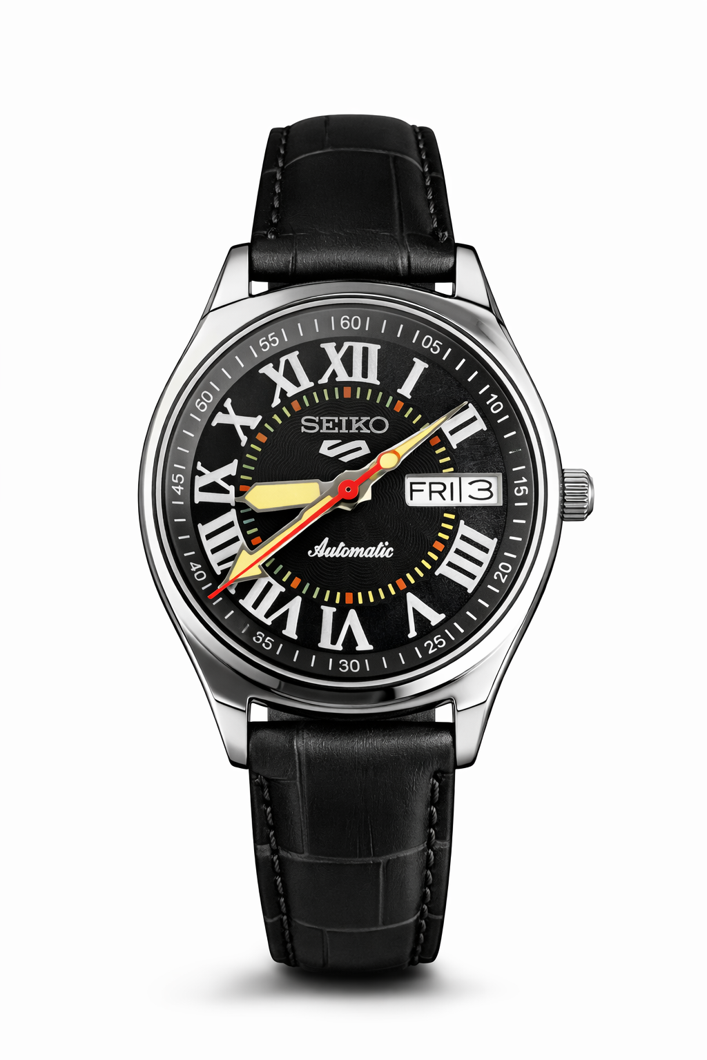 Vintage Seiko black Roman dial watch — front shot — PAWL Studio