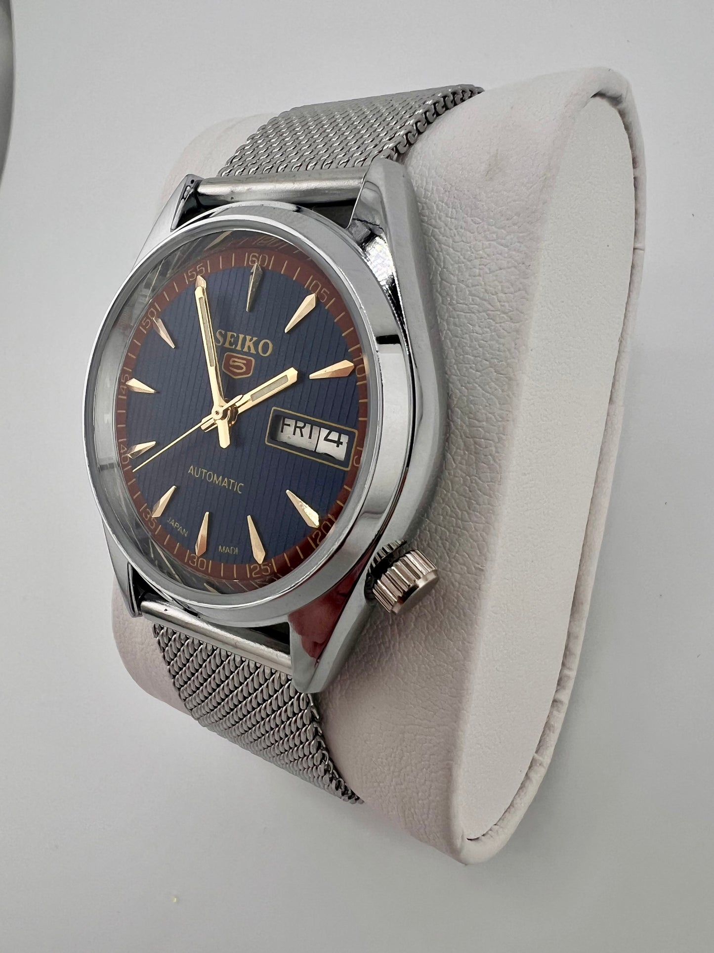 Vintage Seiko blue highlight dial watch — side shot — PAWL Studio