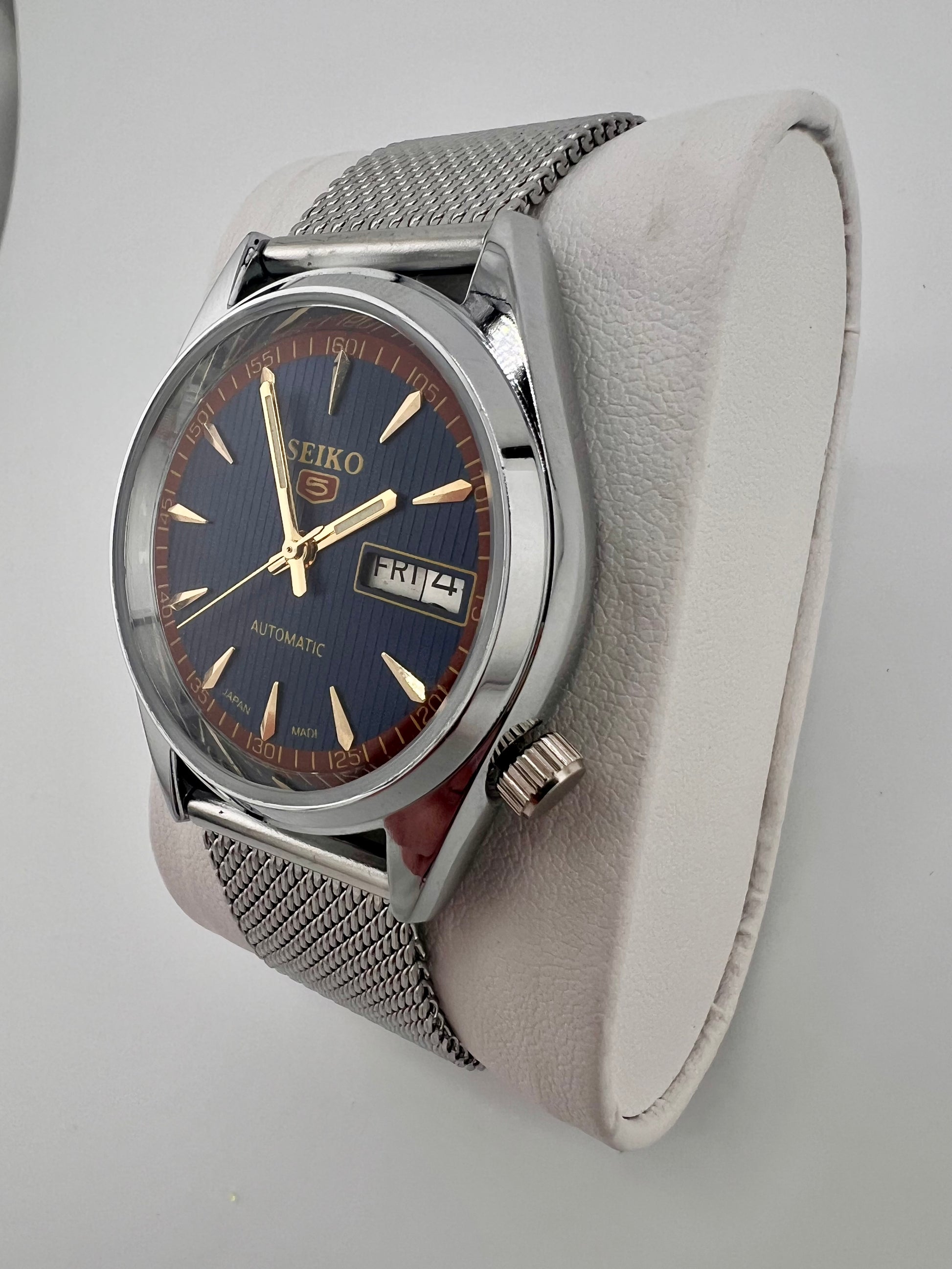 Vintage Seiko blue highlight dial watch — side shot — PAWL Studio