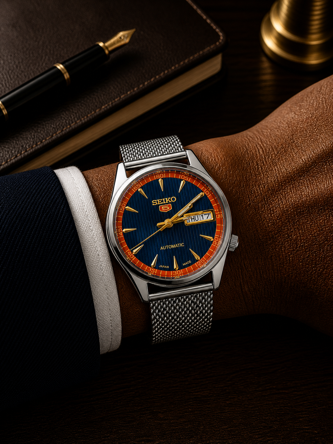 Vintage Seiko blue highlight dial watch — wrist shot — PAWL Studio