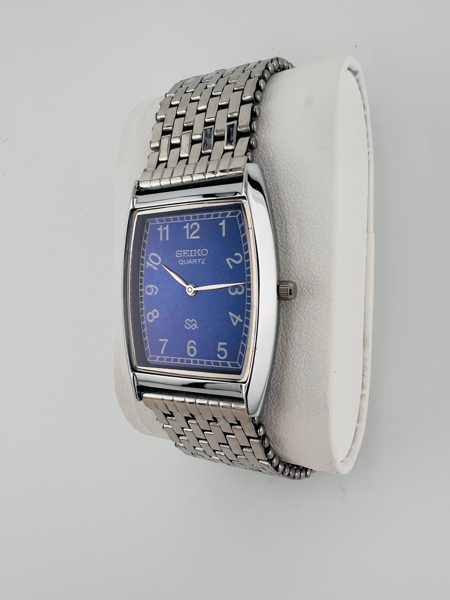 Vintage Seiko quartz blue dial watch — side shot— PAWL Studio