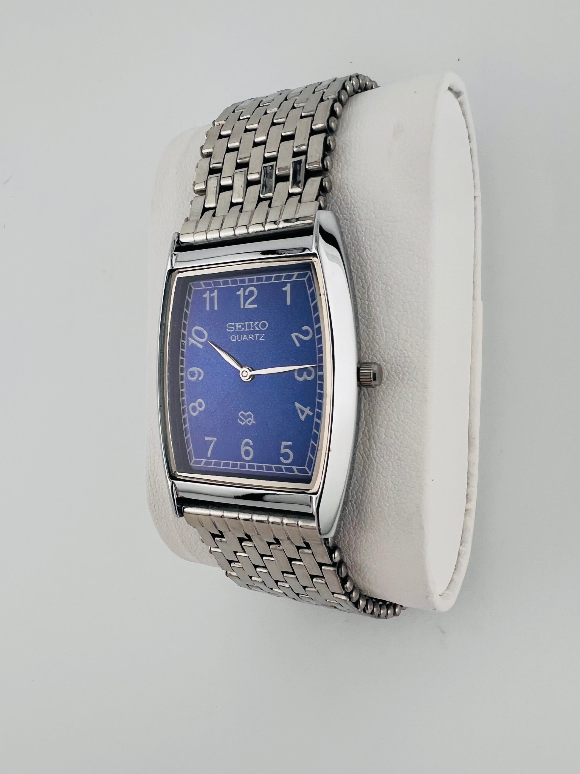 Vintage Seiko quartz blue dial watch — side shot— PAWL Studio