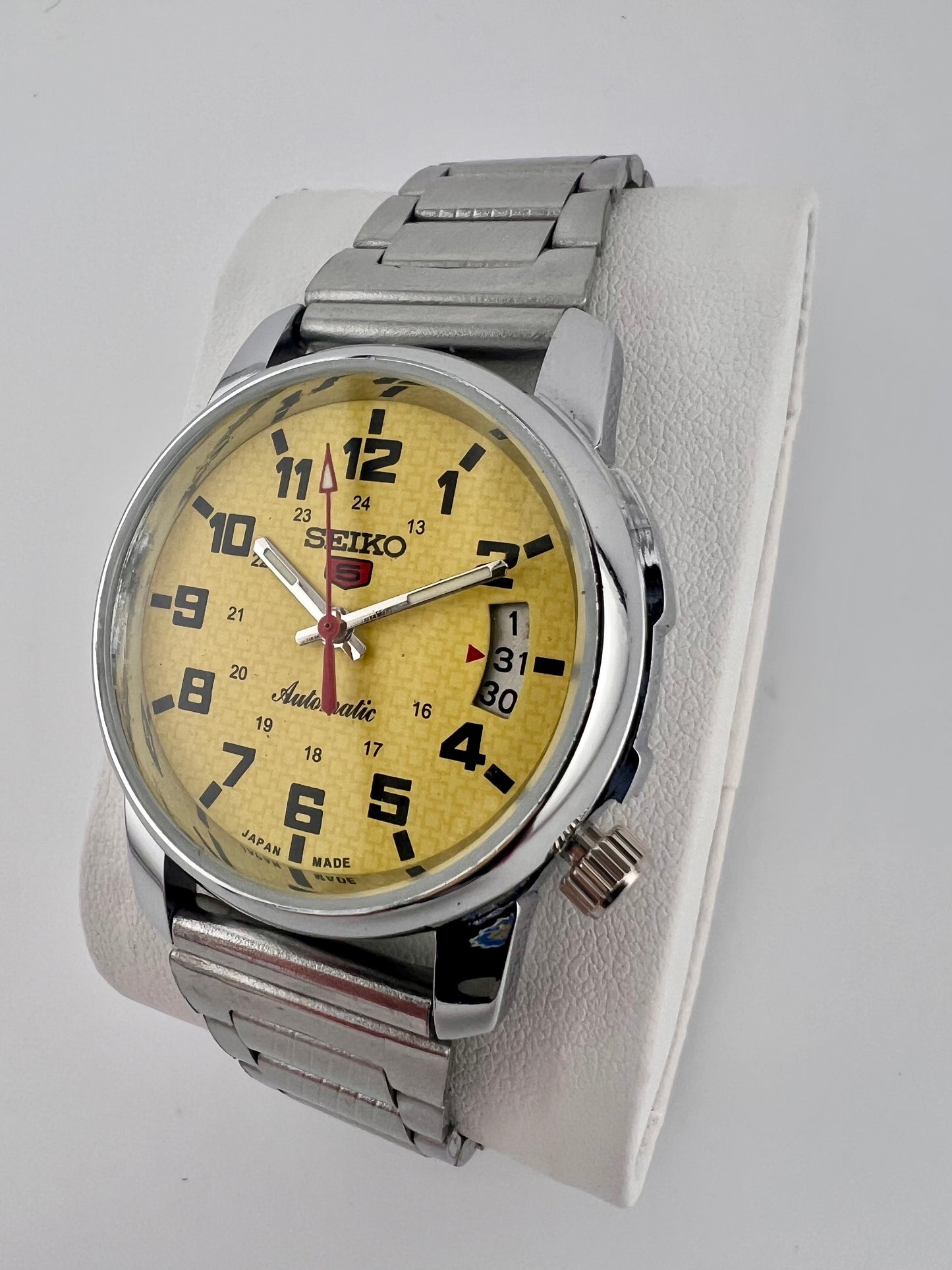 Vintage Seiko yellow dial watch — side shot — PAWL Studio