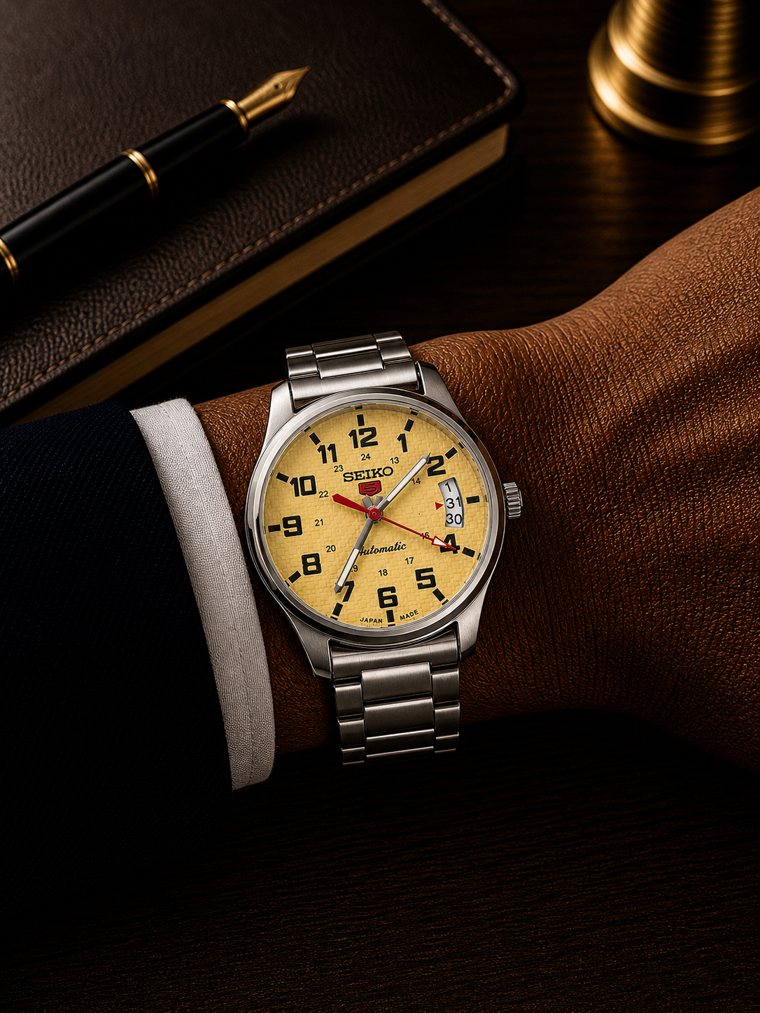 Vintage Seiko yellow dial watch — wrist shot — PAWL Studio